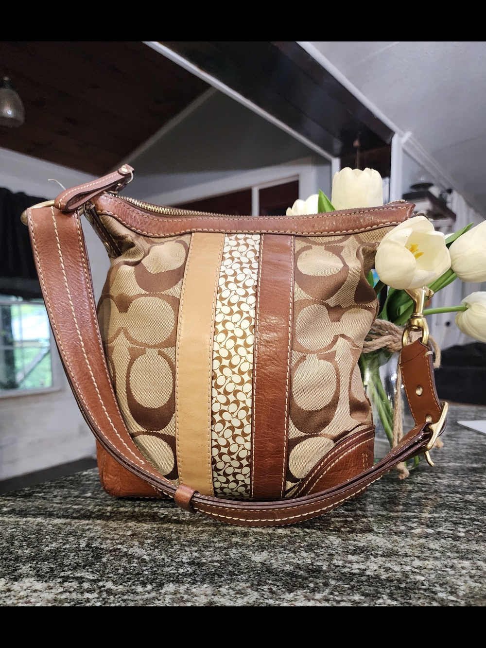 Coach Vintage Hampton Signature Stripe Shoulder Bag
